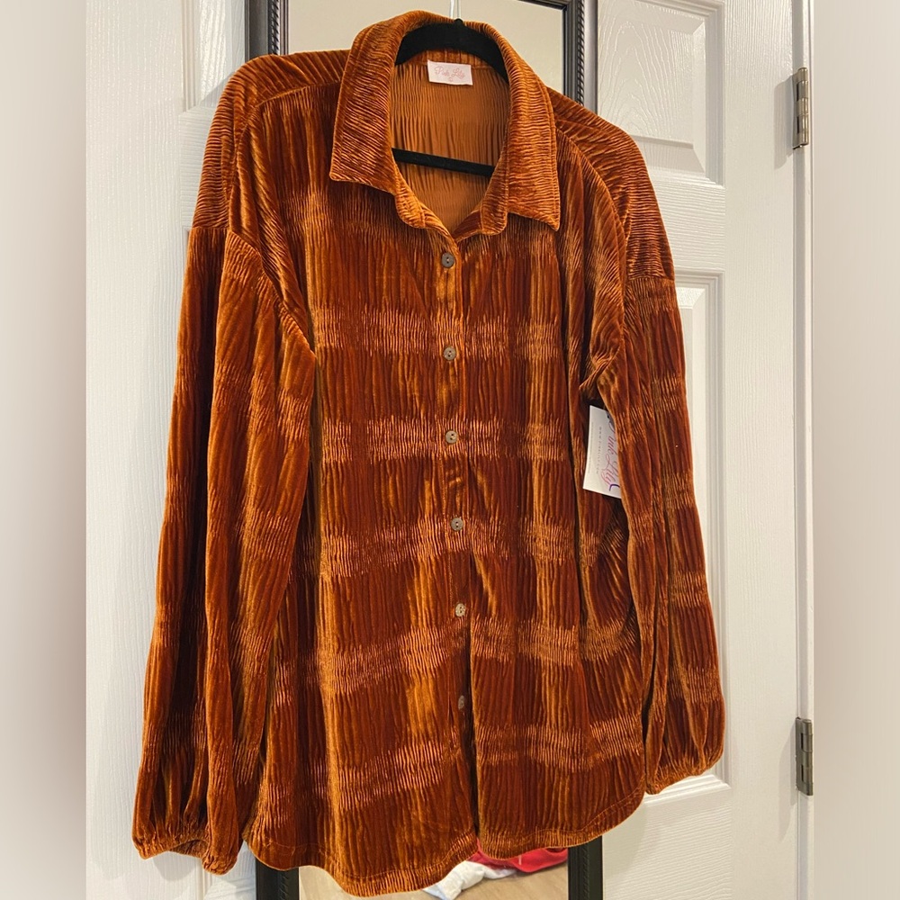 Pink Lily “My Favorite Velvet Button Front Shirt”